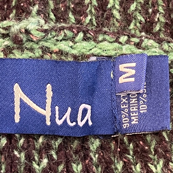 Nua Hoodie Sweater Irish Knit Womens Medium Green Brown Merino Wool Silk Blend - Picture 8 of 10